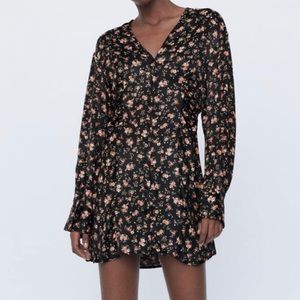 NWT Zara Black and Pink Floral Print dress M